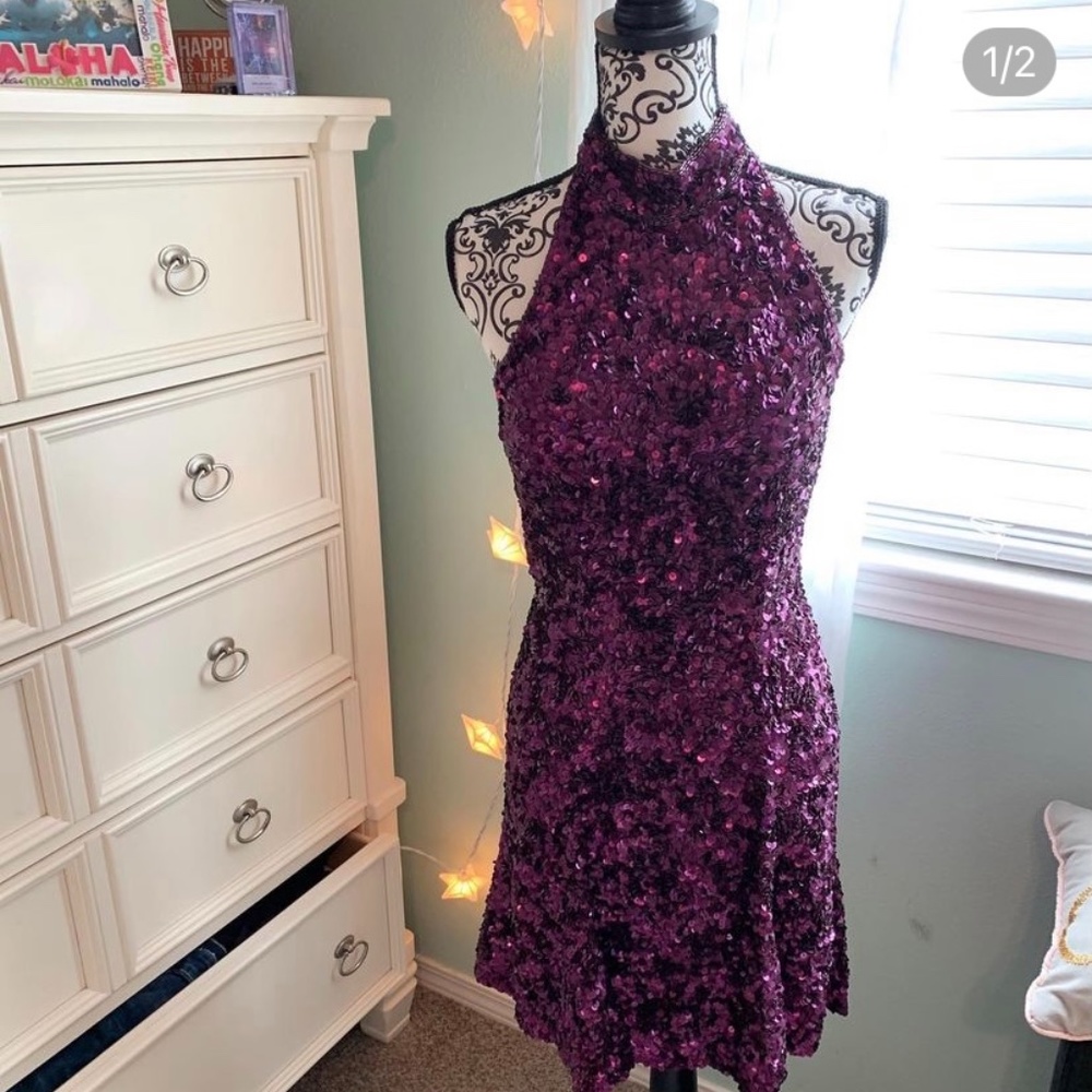 Sherri Hill Purple Sequin Dress